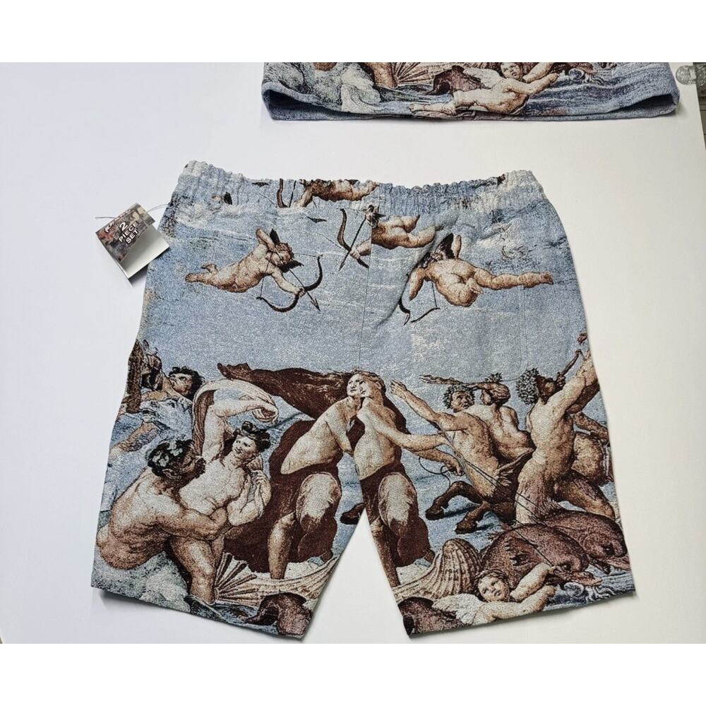 Rebel Vengeance Tapestry Shirt & Shorts Set Mens L Renaissance Angel Cherub Art - Picture 4 of 8